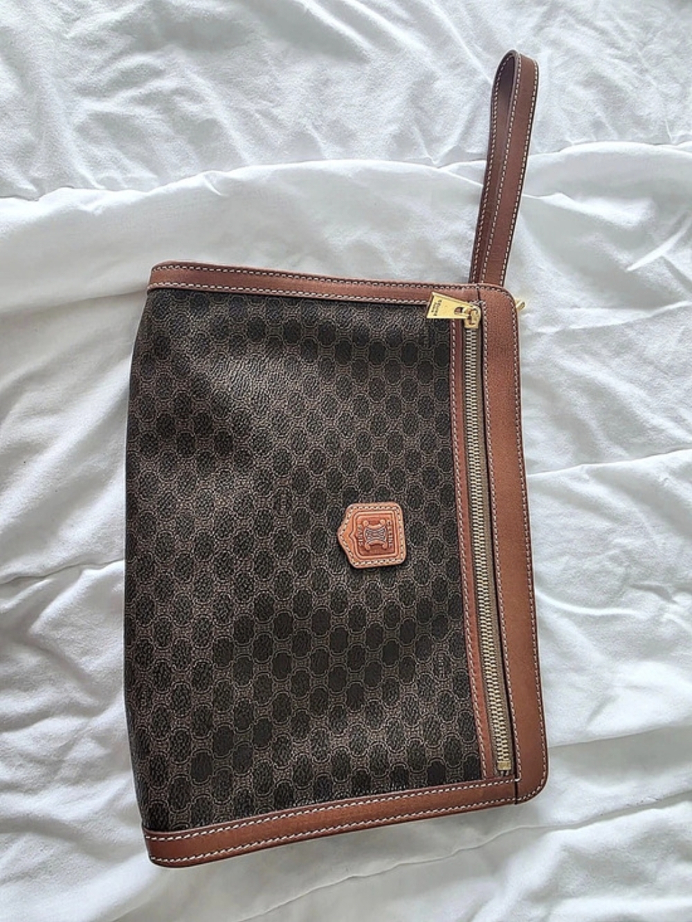 Celine Macadam Monogram Wristlet Clutch Pouch Brown